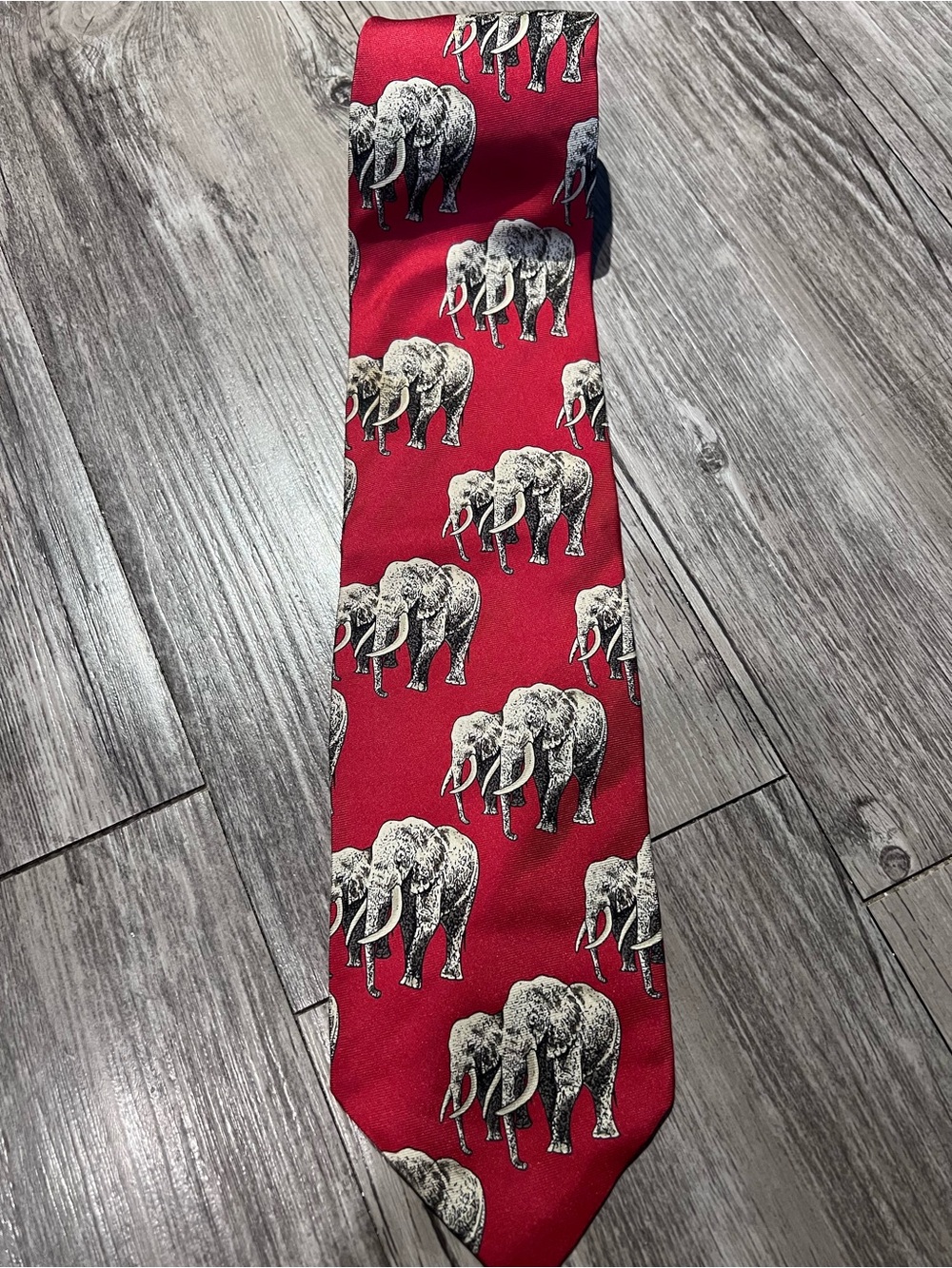 Vintage Polo Ralph Lauren Red elephant print silk tie small mark on back of tie